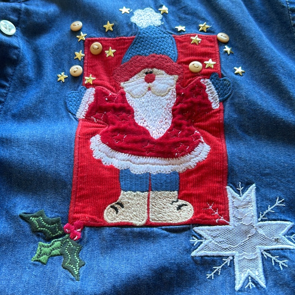 EUC Karen Scott Plus size winter denim embroidered shirt- Size 1X. - Picture 7 of 9